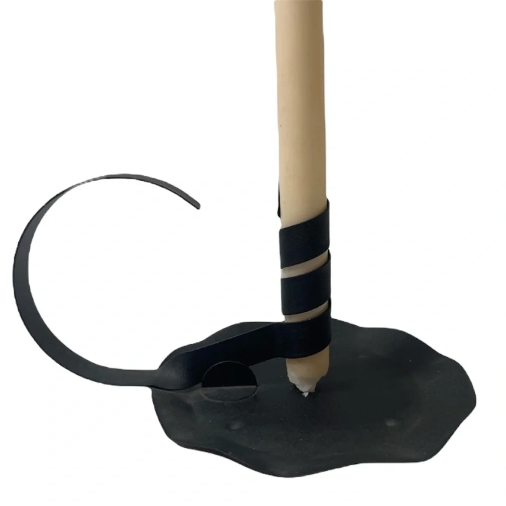 Vintage Handmade Metal Candle Stick Holder Large Antique Chamberstick Black Iron